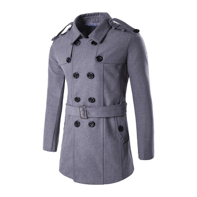 

Men Winter Coats Double breasted Badges Woolen Windbreaker