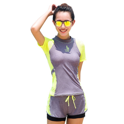 

Sanqi SANQI swimwear ladies split angle pants small chest gather students conservative thin hot spring sports big size swimsuit 16052 gray M code