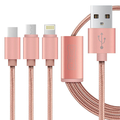 

Gothic M19 Apple 76 5s data cable one drag three mobile phone charging line power cord 12 m rose gold support iphone5 6s 7 Plus iPad Andrews Type-c