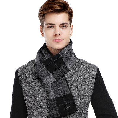 

CACUSS Men&39s Scarves Classic Plaid Pure Wool Scarves Business Quality Scarves Gift Boxes Black W0041