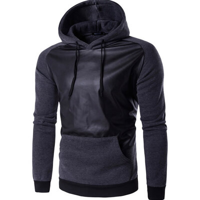 

Men Cotton and Faux Leather Hoodie