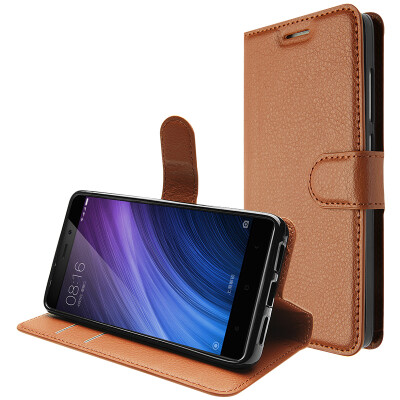 

KOOLIFE red rice 4 (low / high with GM) cell phone case protection leather case / clamshell leather / drop card holster / soft shell for millet red rice 4 litchi pattern - brown