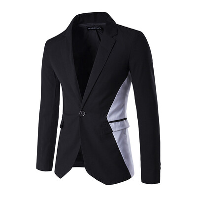 

Men Blazer Black and White Color Splicing with a Buckle Suit Jacket Coat