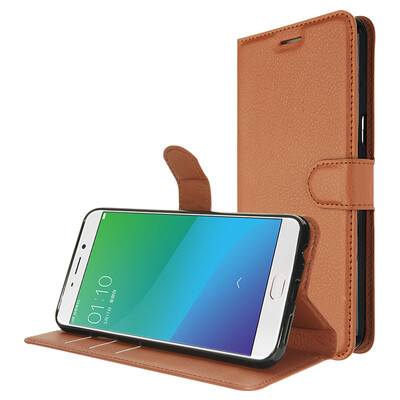 

KOOLIFE OPPOR9SPLUS mobile phone case holster clamshell drop card holster soft shell for oppo r9s plus lychee pattern - brown