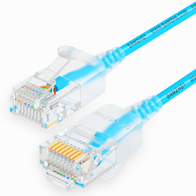 

Shanze SAMZHE SZL-9050 super six types of thin diameter CAT6A high-purity oxygen-free copper jumper 8-core twisted pair high-speed ultra-6 type RJ45 network cable 5 meters blue