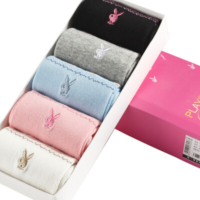 

Jingdong Supermarket Playboy socks Women&39s carding cotton in the tube net color dots female socks 5 pairs of mixed color 22-24cm