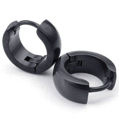 

Hpolw Mens Stainless Steel Hoop Earrings Black