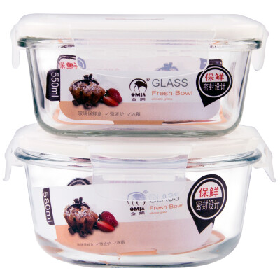 

【Jingdong Supermarket】 Golden Bear Heat-resistant glass lunch box lunch box microwave oven bowl sealed tank lunch box two sets (580ML + 550ML) JF811