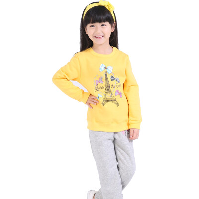 

(KIDS MAM & DAD) boys and girls suits autumn and winter plus velvet thick two-piece long sleeve casual set 60189 fresh yellow 120