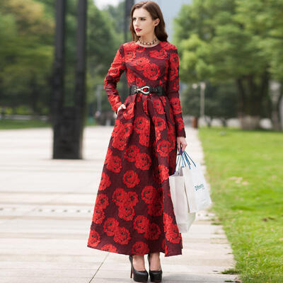 

DF · RS 2016 winter new long-sleeved jacquard dress big swing long skirt