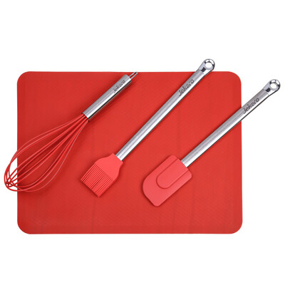 

Jingdong Supermarket Jie Kenuo baking tool mold set silicone pad egg whisk four scraper red kneading mat set