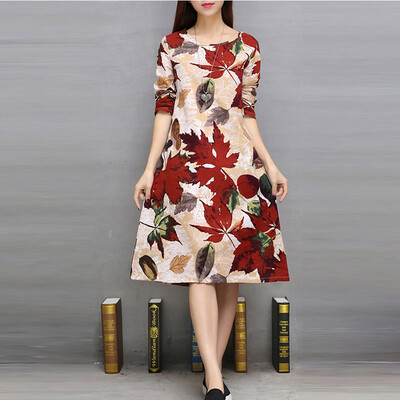 

2016 New Arrival Autumn Dress Fashion Chinese Style Women Dresses Print Full O-Neck Loose Dress Cheap Cloth China