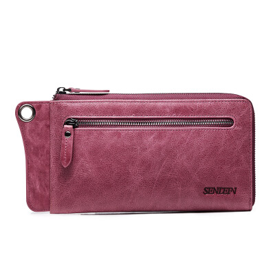 

St Stephen&39s SENDEFN wallet women Japan&South Korea trend retro first layer of leather long wallet men&women general mobile phone wallet 5105 hibiscus purple