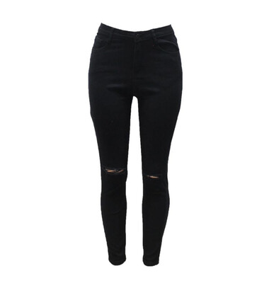 

Women Torn hole new jeans female trousers 2016 high waist Famale Black High Elastic thin pencil pants plus size pants tight