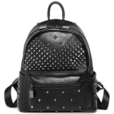 

Ke Lu Chi (CLUCI) cowhide shoulder bag female Korean version of the trend rivets package bag street handbags leisure travel backpack tide CW6162131 black