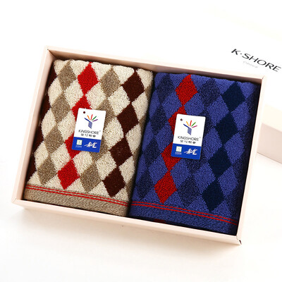 

Jingdong supermarket King of the home textiles diamond block G1745 blue brown 2 boxed cotton towel