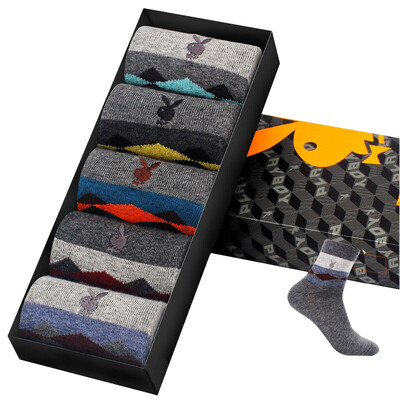 

Playboy PLAYBOY 2681 male socks cotton in the cylinder sports business casual breathable striped cotton socks 5 double gift boxed coffee group multi-color