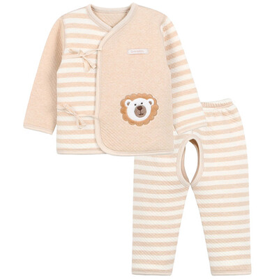 

Xin Song baby color cotton warm sweater open crotch pants suit newborns autumn and winter thickening warm color cotton underwear shirt pants suit shallow card its lion D018D73