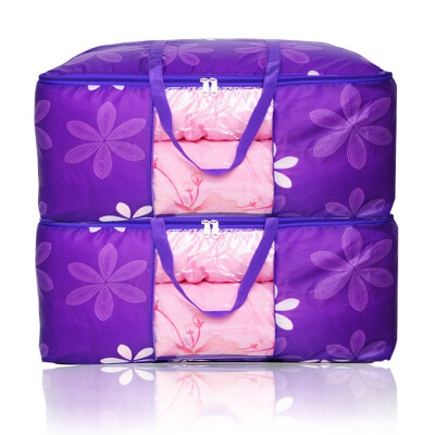 

Jingdong supermarket] Sheng silk is still goods storage finishing bag clothing quilt storage bag visual 2 pieces of purple sun flower 85L