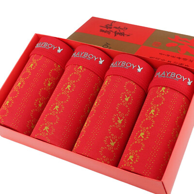 

Playboy 5288 Underwear Men&39s New Year Gift Box Benming Year&39s Duty Pants Four Corners Shorts Red 4 Pack