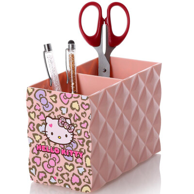 

Jingdong supermarket] HELLO KITTY diamond pattern 2 grid desktop storage box pink cosmetics storage desk stationery storage KT1239