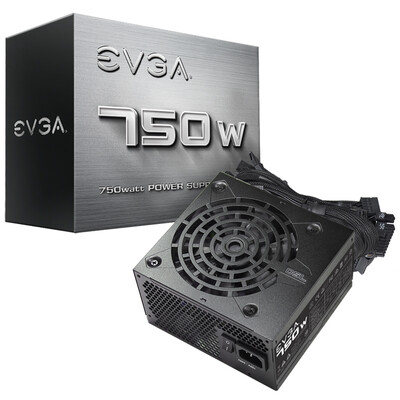 

EVGA rated 750w power supply active PFC 2 year warranty 12cm quiet fan 12V regulator complete protection mechanism
