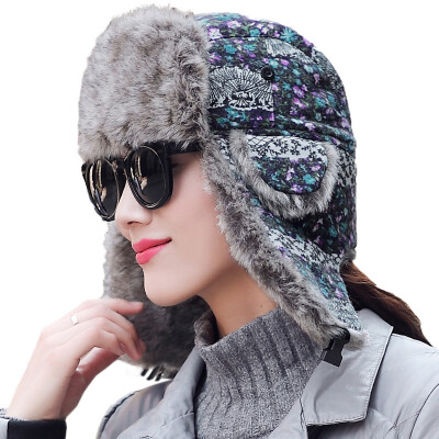 

Lan Shiyu LANSHIYU M0420 autumn&winter ladies warm Lei Feng hat earmuffs hat female blue purple floral