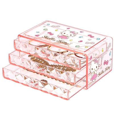 

HELLO KITTY Creative Gift Transparent Pink Diamond Striped Storage Box 3 Drawer KT1323