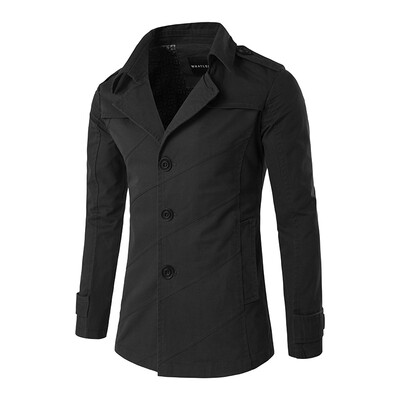 

Men Twill Single Breasted Coat Water Washing Badge Zipper Lapel Windbreaker