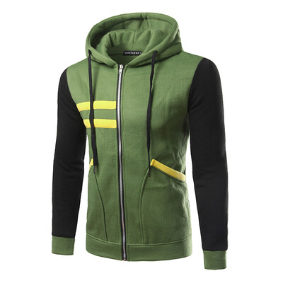 

New Arrival Men's Hooded Casual Cotton Zipper Color Splicing Hoodie Coat