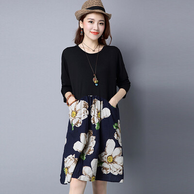 

2 Colors M-XXL Plus Size Autumn Dress 2016 New Arrival Fashion Chinese Style Pockets Elegant Cheap Women Dresses