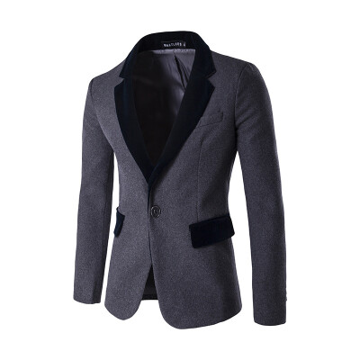 

Men Stitching Color Woolen Blazer Jacket One Button Suit Coat