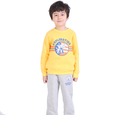 

KIDS MAM & DAD) boys and girls suits autumn and winter plus velvet thick two-piece long sleeve casual set 60189 fresh yellow 120