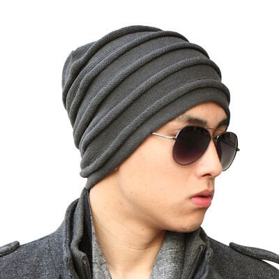 

CACUSS WOOL KNIT HAT Men's double-sided wool cap warm hat unisex winter hat dark gray front - coffee back Z0081
