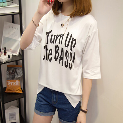 

VIVAHEART Korean casual loose letter print T-shirt round neck short sleeve jacket female VWTD174142 white
