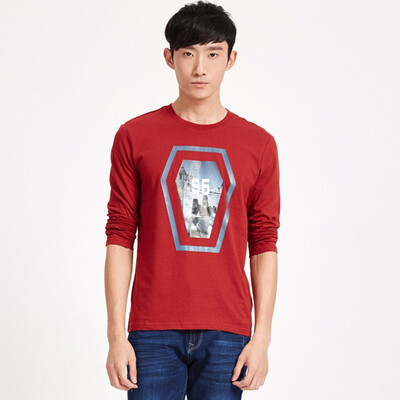 

Meters / Bonwe Male City Print Long Sleeve T-Shirt Deep Brick Red 170 / 92A