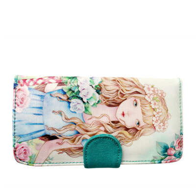 

Flowers princess rose girl ladies long wallet trend of literature original beauty package 1504S001 green