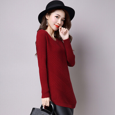 

A long morning 2017 Korean version of the Slim simple set of long sleeves long sleeves knitted dress autumn S65W0007 wine red