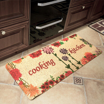 

LIDIMEI Colorful kitchen mat Beige background green PVC hot melt oil-resistant wear simple and warm style easy to care 50 * 120cm