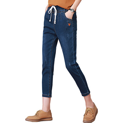 

City Plus CITYPLUS Artist Fan Sen Department of elastic nine points pants loose waist loose feet Harlan jeans women CWKN171153 blue XL
