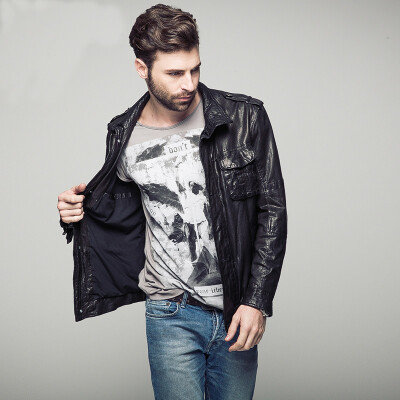 

Men's leather jacket long sleeve autumn witer clothing genuine sheepskin motocyle coat real leather the newest style