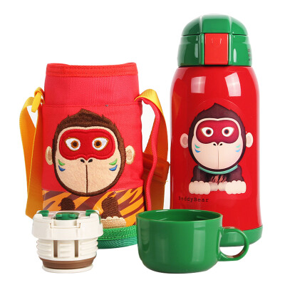 

Cups bear children&39s insulation cups with straws children&39s cups stainless steel baby children&39s insulation pots student cups 600ml upgrade models - red monkey