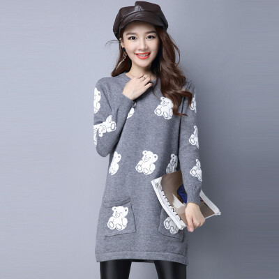 

A long morning 2017 Korean version of the women's simple Slim was thin round collar wild base coat long long-sleeved knit dress autumn S64U0014 gray uniform