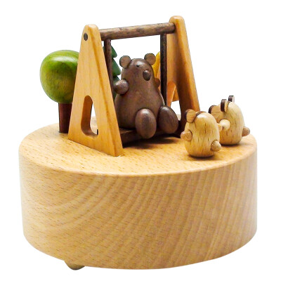 

Yun Sheng RHYMES creative gift toys music box maple walnut handmade logs bear swing music box