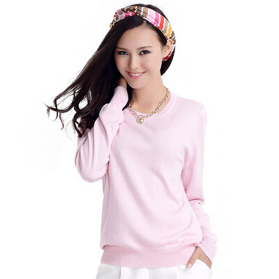 

MAZOE simple multi - color short paragraph round neck collar knitting bottom sweater M3028 pink