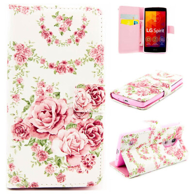 

Pink Rose Design PU Leather Flip Cover Wallet Card Holder Case for LG Spirit H422