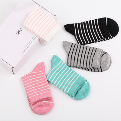 

Sushi Square SOFU cotton socks 5 double thick striped stockings socks mixed color