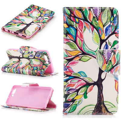 

Colorful tree Design PU Leather Flip Cover Wallet Card Holder Case for HUAWEI P10