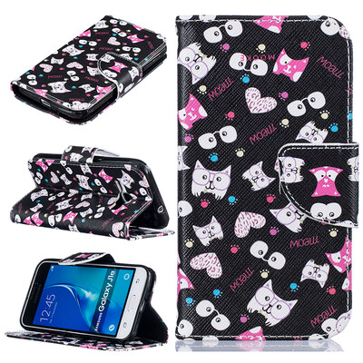 

Black cat Design PU Leather Flip Cover Wallet Card Holder Case for SAMSUNG Galaxy J1 2016J120F