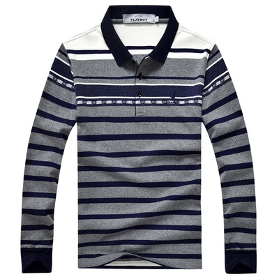 

PLAYBOY POLO Shirt Long Sleeve Stripe Turn Down Neck Shirt